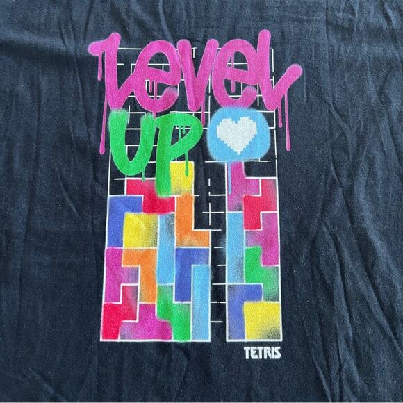 New PORT & COMPANY Tetris Level Up Graphic Tee T-Shirt Women’s SIZE L Black - Picture 3 of 10